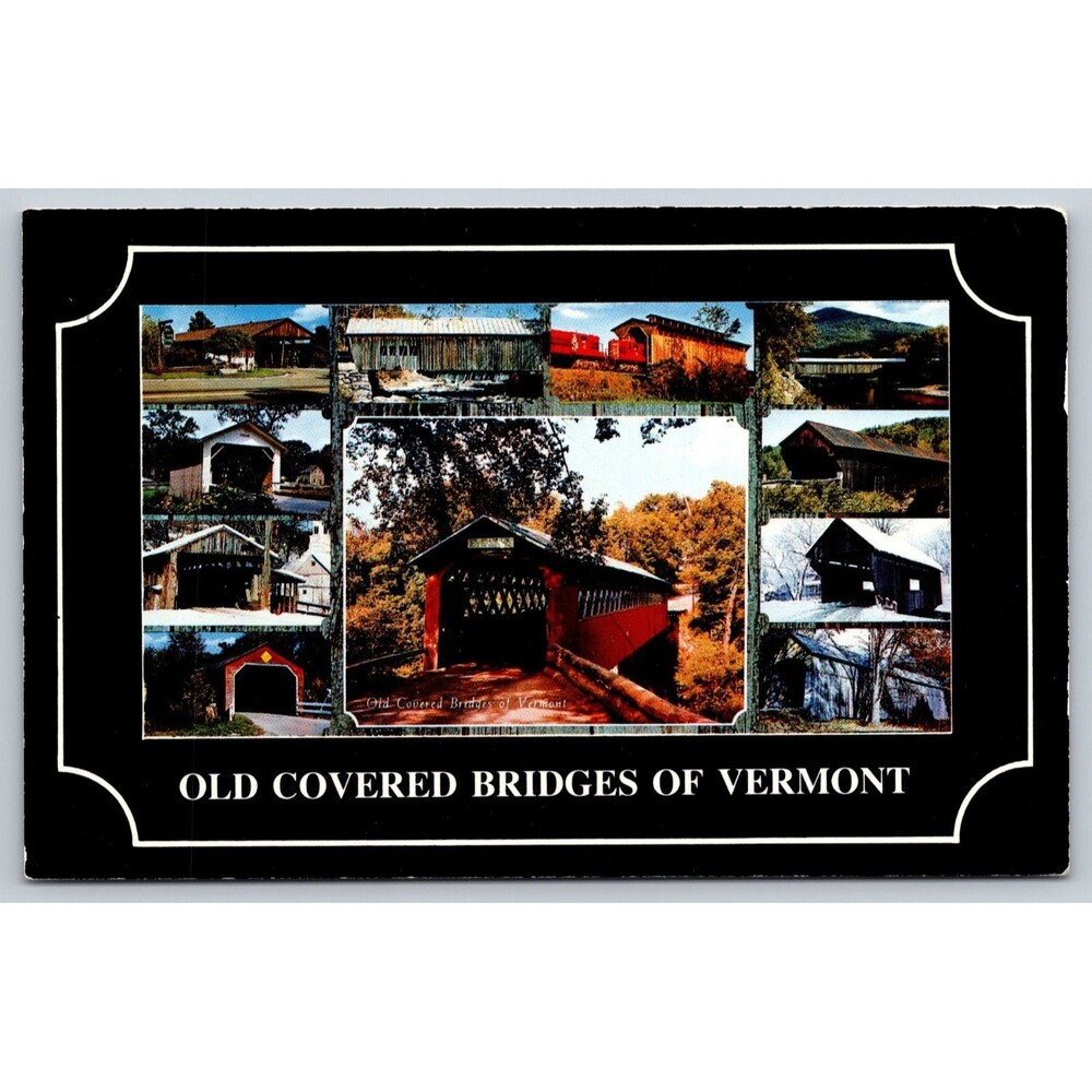 Postcard Vermont Old Covered Bridges Multi View Unposted c1970s Vintage VT